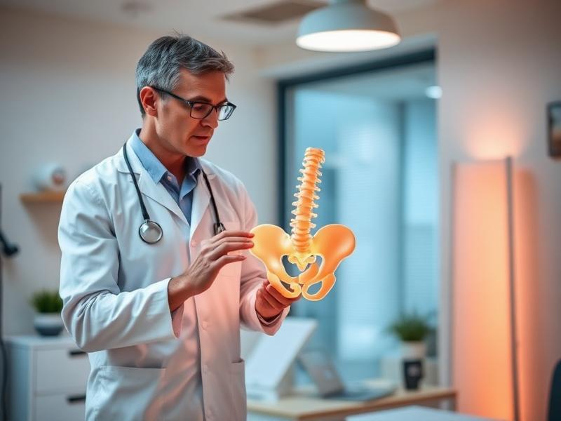 Experte erklärt die Anatomie der Hüfte anhand eines Modells